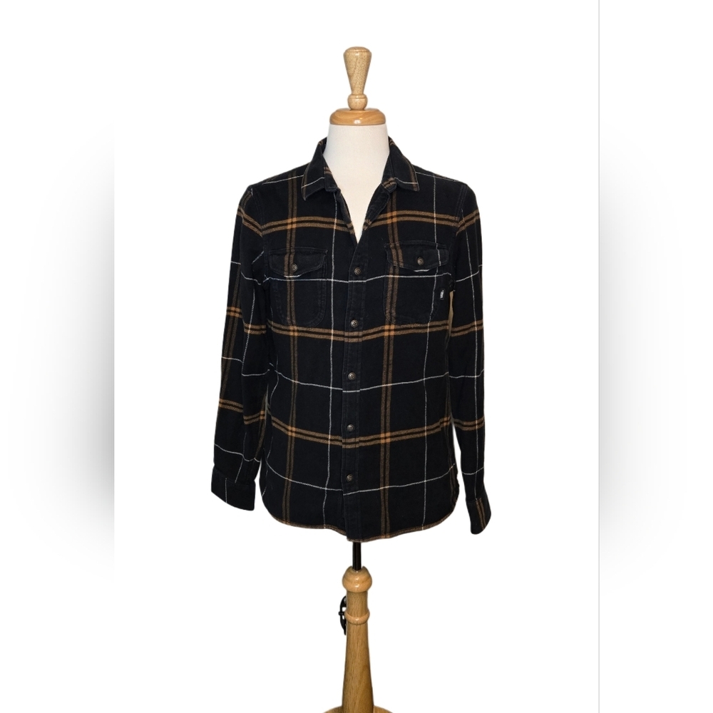 Vans Men’s Plaid Flannel Shirt – Tailored Fit Black Brown Check Button-Up Medium